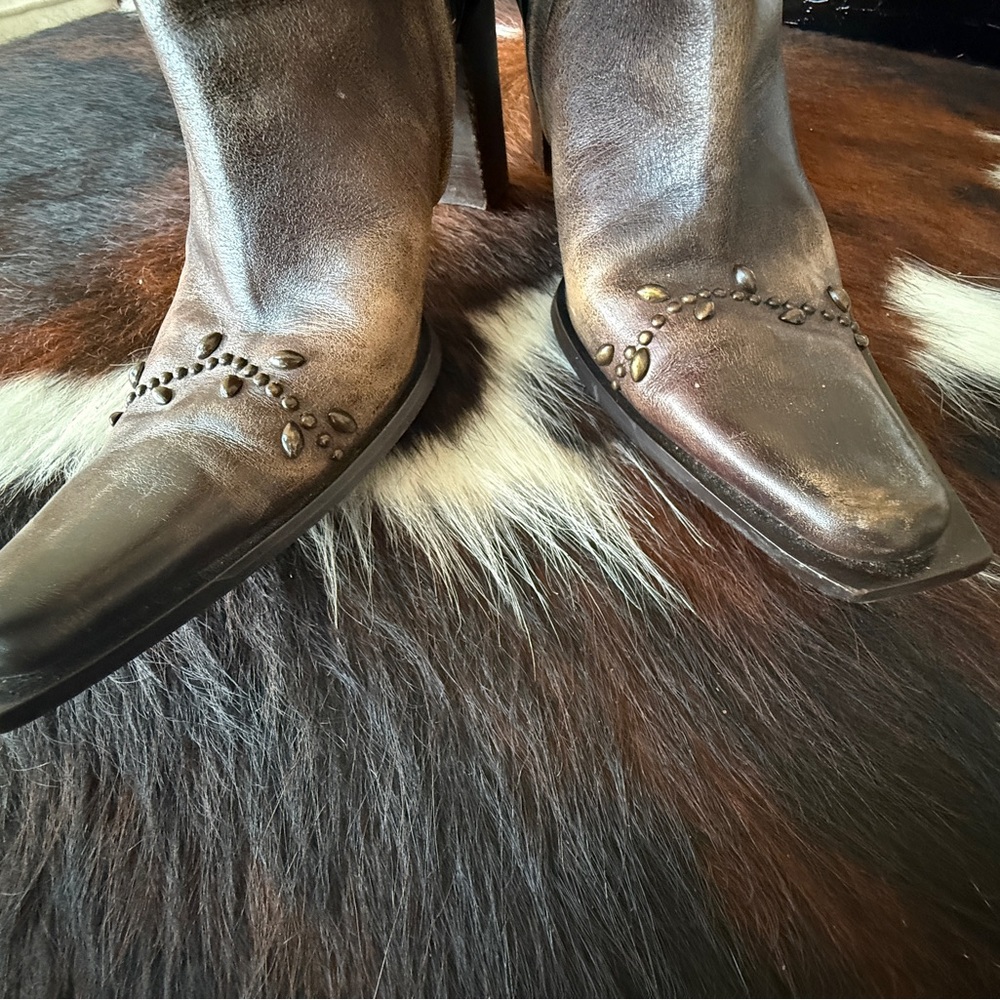 GORGEOUS & RARE LINEA PAOLO LEATHER STUDDED WESTERN BOOTS - SZ 9 - Picture 8 of 13